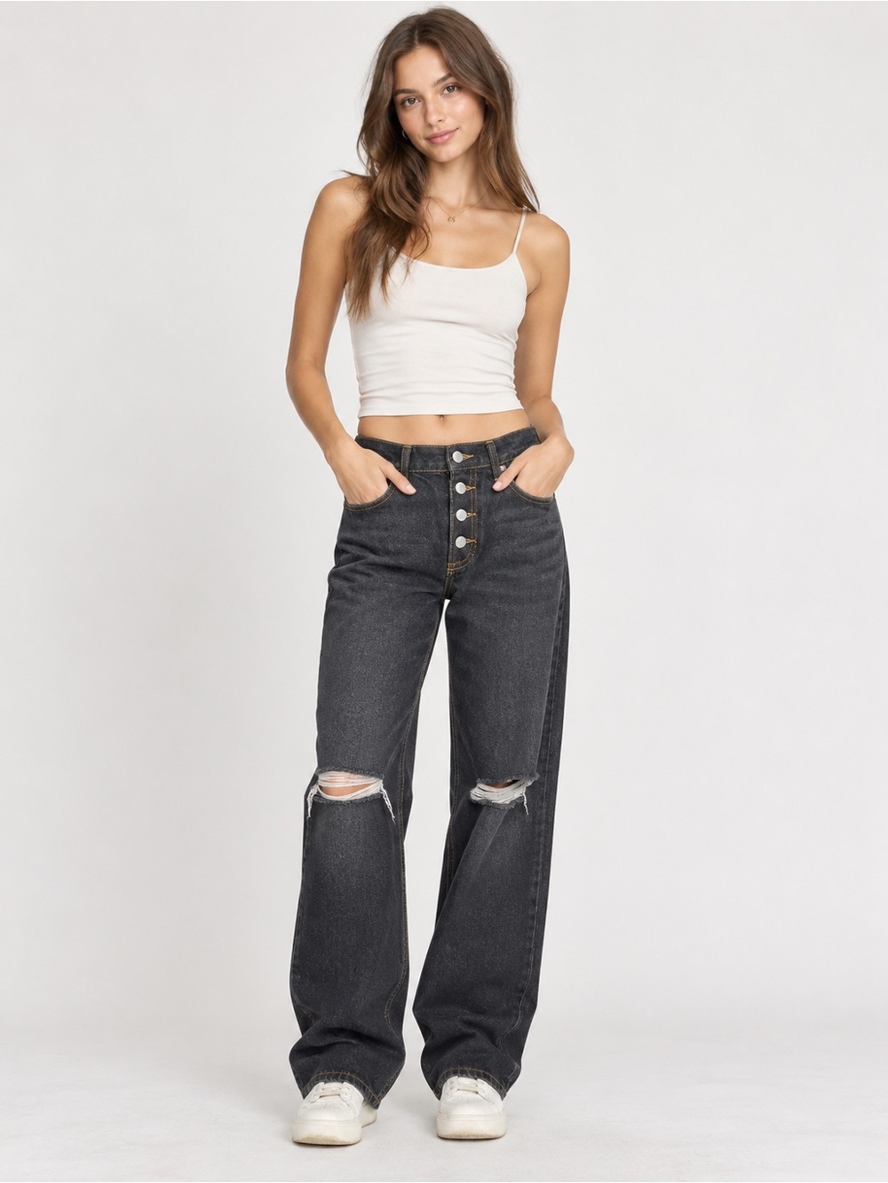 dELiA’s Vintage Y2K Baggy Straight Jeans Dark Wash Button Fly XS 24